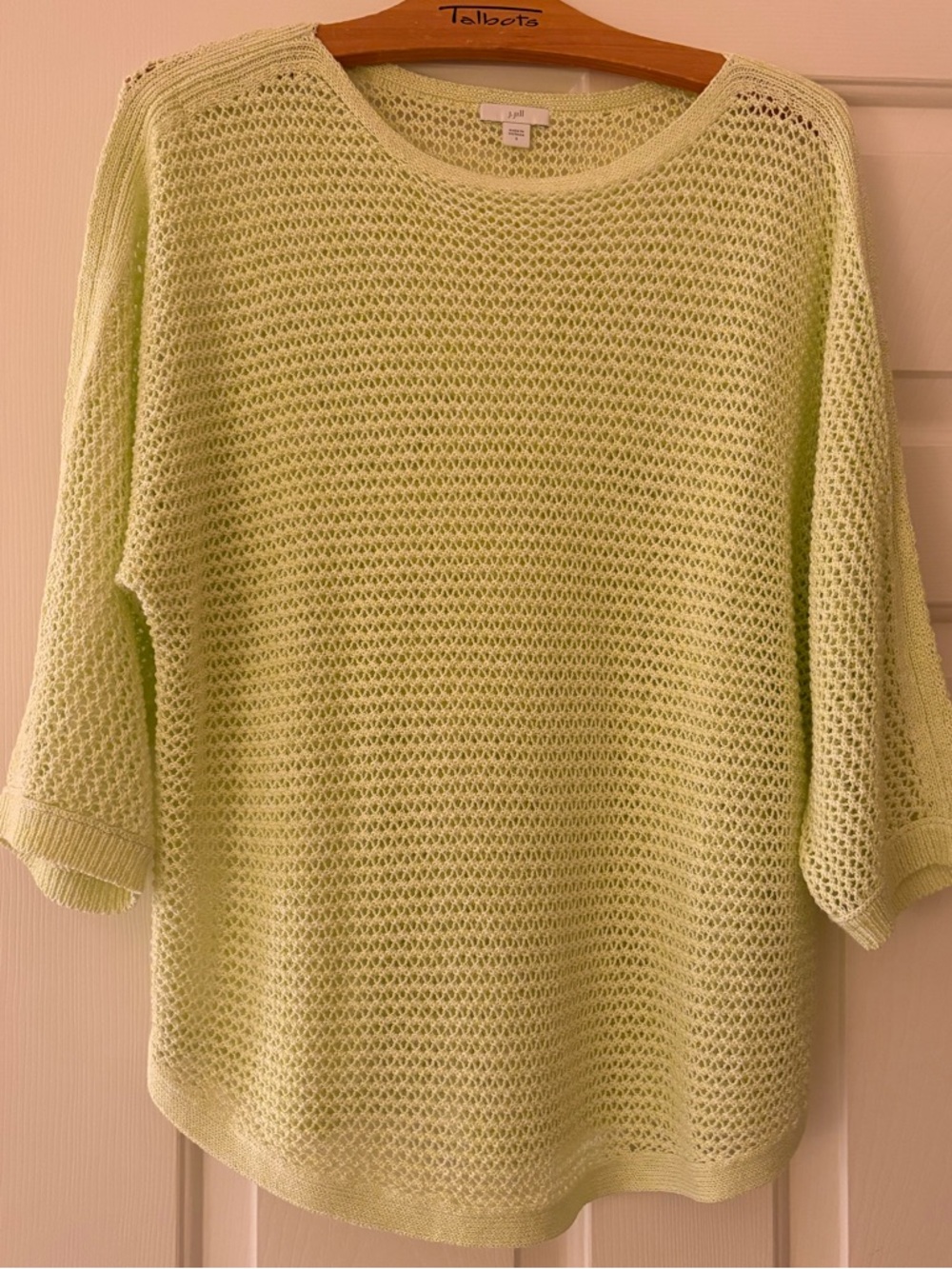 J. Jill Light Lemon Lime Open-Weave Scoop Neck Sweater - Picture 2 of 5